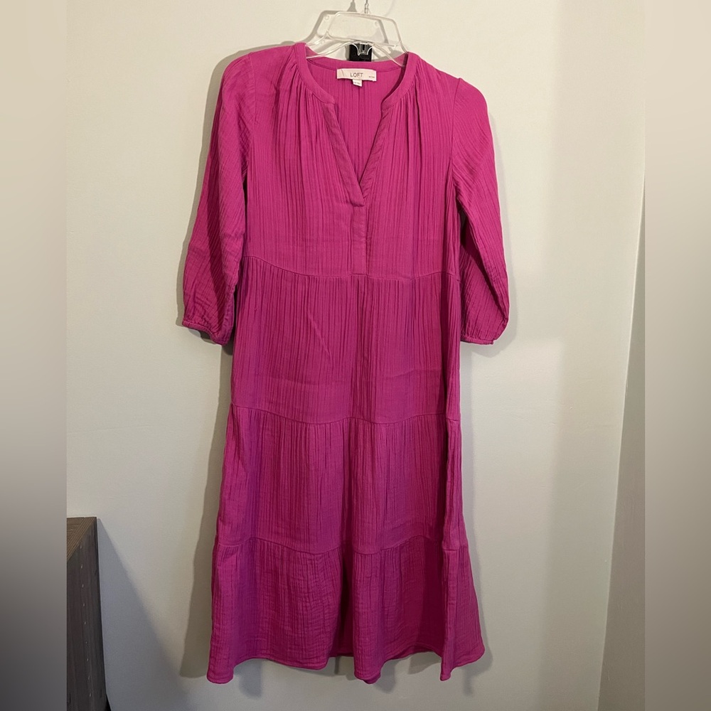 LOFT Fuchsia Tiered Midi Dress